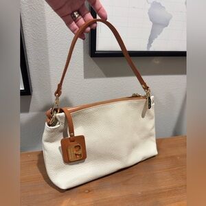 Valentina Cream & Tan Italian Leather Handbag Purse Gold Accent